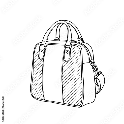 Stylish Handbag Sketch with Diagonal Stripes and Shoulder Strap.