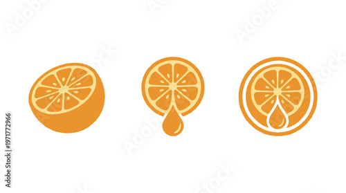 Orange Slice Icons: Citrus Fruit, Juice Drop, and Slice Graphic