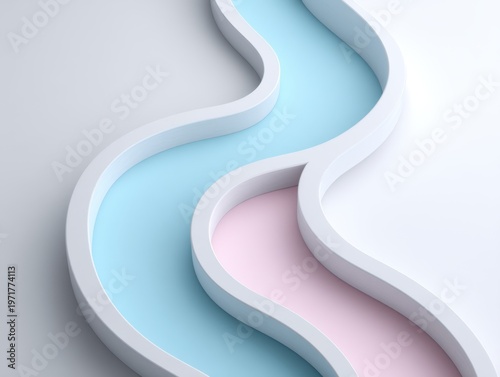 Abstract curves in soft pastel colors showcasing a smooth design in shades of pink, blue, and gray on a modern surface for creative projects