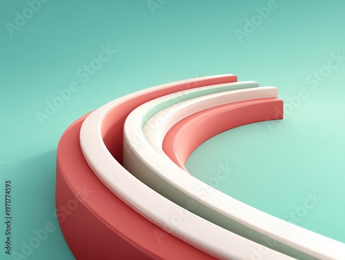 Colorful curved geometric shapes on a soft mint background, creating a modern and minimalist design for various creative projects and artwork needs