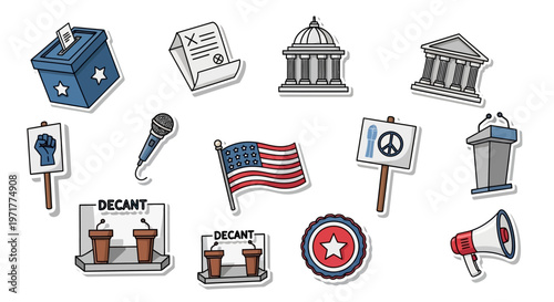 Politics Election and Protest Icons Vector Illustration Set