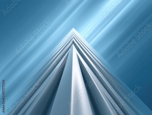 Dynamic Perspective of Blue Architectural Structure with Gleaming Surface and Modern Design Elements Captured in a Minimalistic Style