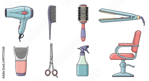 Hairdressing Salon Tools and Equipment Vector Illustration Set