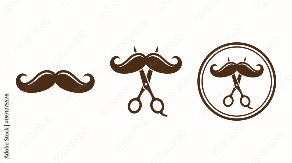 Obraz premium Barber Shop Icon Set: Mustache and Scissors Logos