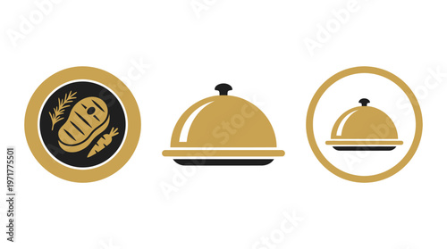 Restaurant Icons: Steak Meal, Cloche Server, Small Cloche