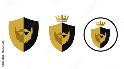 Gold and Black Shield with Crown and Beard Logo Set