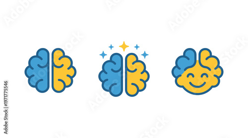 Brain Icons: Logic, Creativity, and Emotion - Vector Illustration