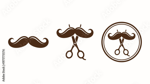 Barber Shop Icon Set: Mustache and Scissors Logos