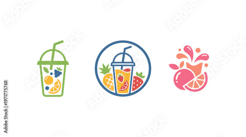 Fresh Fruit Juice Smoothie Icons Set