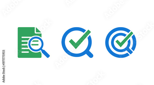 Magnifying glass with checklist icons, concept of verification and quality control
