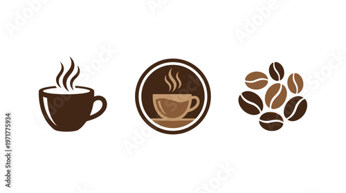 Coffee Icons: Cup, Emblem and Beans