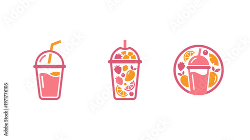 Fruit Smoothies and Drinks Icons - Vector Set