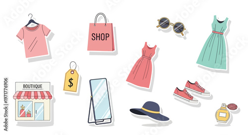 Fashion Shopping Collection of Clothing and Accessories Set