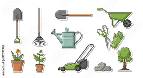 Gardening Tools and Essential Garden Equipment Vector Illustration Set