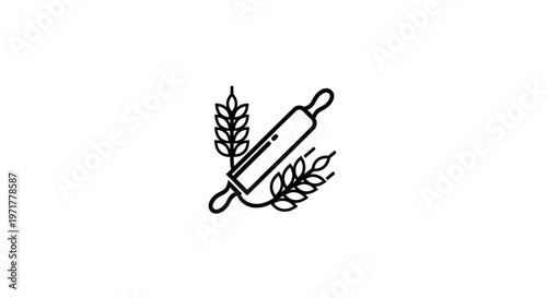 Rolling Pin and Wheat Stalks Icon - Baking and Cooking Symbol