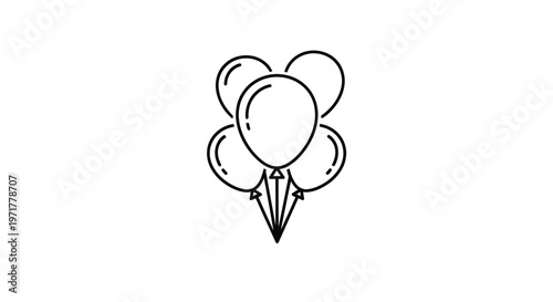 Festive balloon bunch icon, simple line art celebration symbol