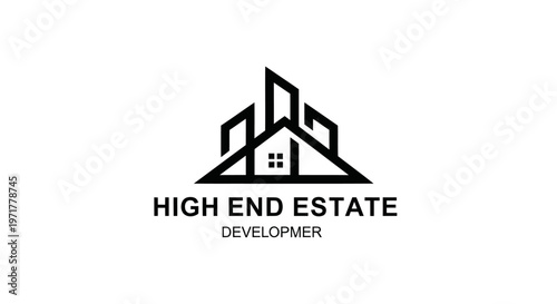 Modern minimalist logo design for a real estate developer, featuring abstract building icon.