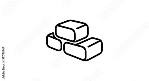Minimalist line art icon of sugar cubes on a white background