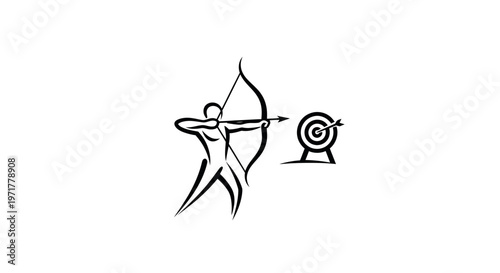 Archery Silhouette with Target Icon - Sport and Precision