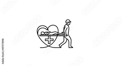 Paramedic Carrying Patient on Stretcher with Heart Symbol