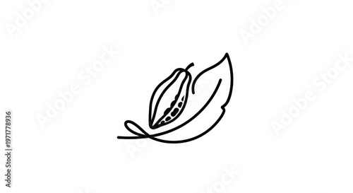 Minimalist pea pod and leaf line art icon, organic food, healthy eating, simple design