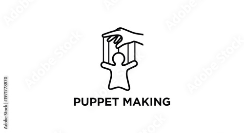 Puppet Making Icon: Hand controlling simple puppet on white background