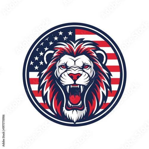 Roaring Lion Head Illustration: Patriotic Emblem Design for Strength and National Pride