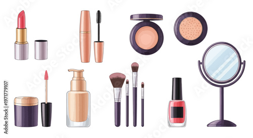 Makeup Beauty Cosmetics Essential Fashion Objects Collection Isolated