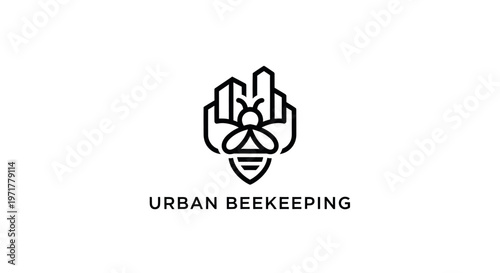 Urban Beekeeping Logo: Bee with City Skyline Silhouette
