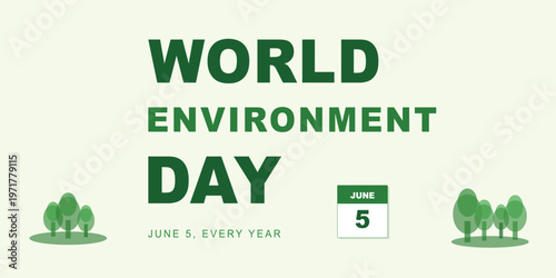 World Environment Day banner with green trees, June 5 global ecology celebration poster, environmental awareness vector illustration for social media