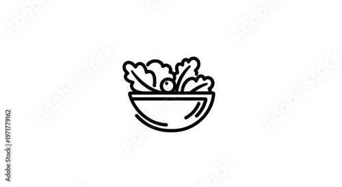 Simple line icon of a fresh salad in a bowl, healthy food concept
