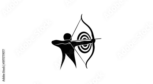 Archery silhouette, archer aiming bow and arrow at target, sport icon