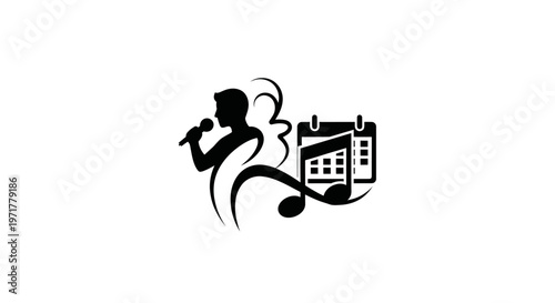 Singer performing with musical notes and calendar icon, concept of music event planning