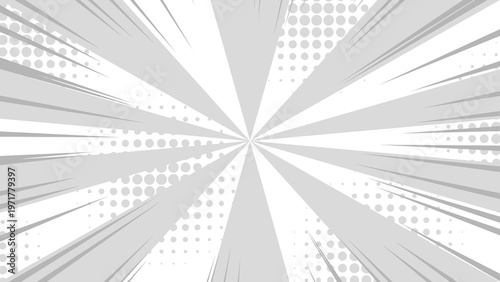 Grey radial explosion of dots and lines for a comic book effect with a retro feel