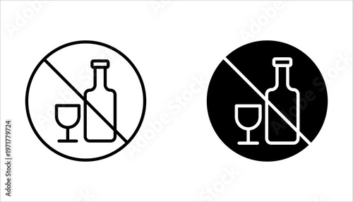 No alcohol sign icon set, prohibition symbol, no drinking warning