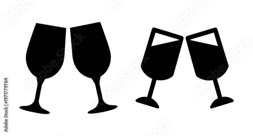 Black silhouette of wine glasses on a for toast or celebration