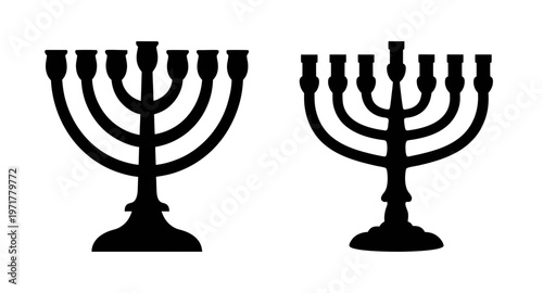 Billede på lærred Black silhouette of two traditional jewish menorahs on for hanukkah celebrations