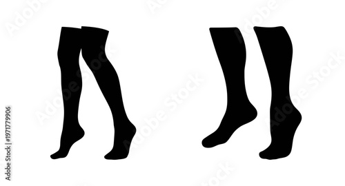 Silhouettes of three pairs of legs wearing stockings
