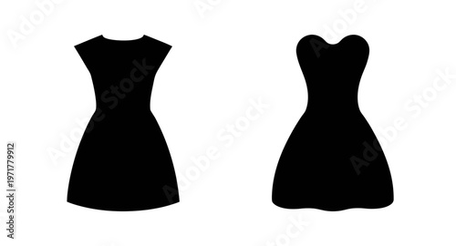 Two black silhouette dresses on for fashion design or template use