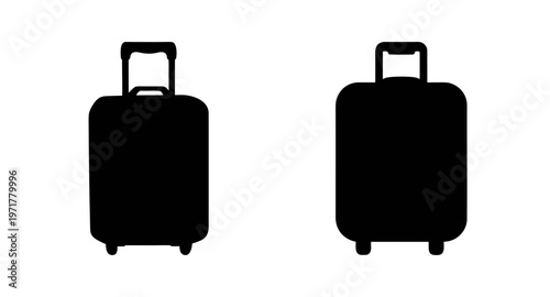 Two black suitcase silhouettes on for travel or luggage concepts