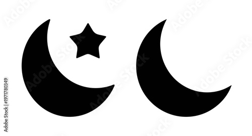 Islamic crescent moon and star symbol in black color for ramadan or eid celebration