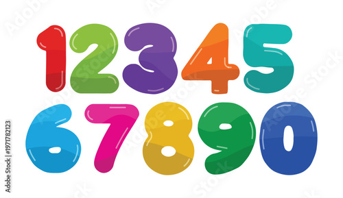 Set of colorful glossy numbers from one to ten for children education and countdown designs