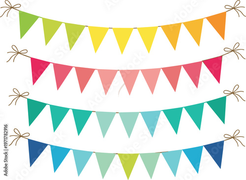 Set of colorful bunting flags garlands isolated on white background party decoration vector illustration collection