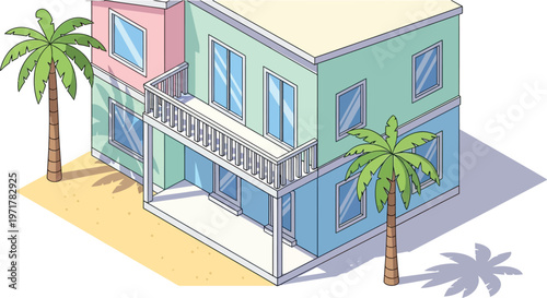 Colorful Beach House With Balcony.