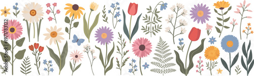 Assortment of Colorful Spring Flowers and Plants floral