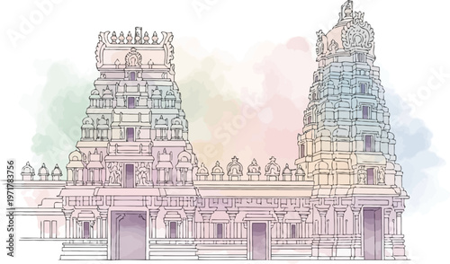 Hindu Temple Towers Architecture Details.
