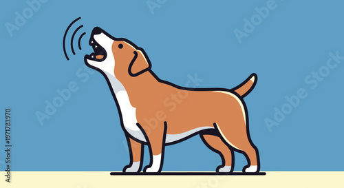 Cartoon dog howling loudly outside.