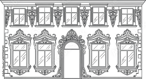 Ornate Baroque Style Building Facade Detail.