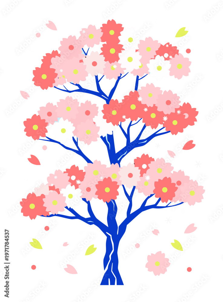 Obraz premium Cherry Blossom Tree Illustration Flat Vector, Sakura Spring Floral Design for Nature Poster and Decorative Artwork