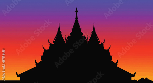 Silhouette of a Buddhist Temple Tower.